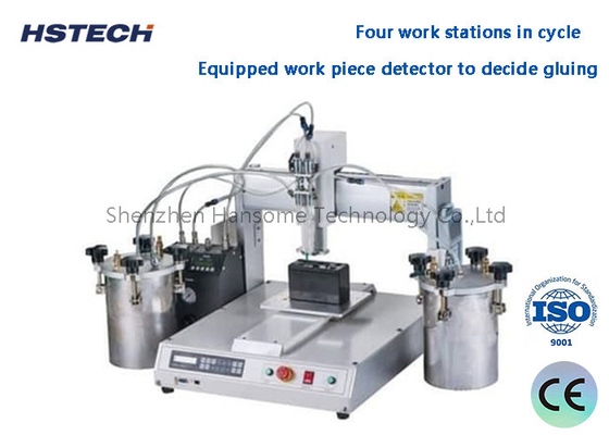Four Work Stations In Cycle Equipped Work Piece Detector  LED Bulb Glue Dispenser